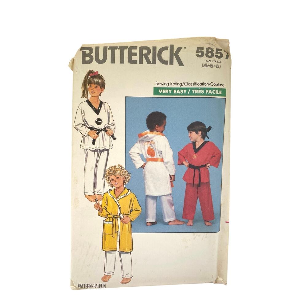 BUTTERICK  #5857 Childs Pajamas Karate Robe & Belt Sewing Pattern 4-5-6 UC FF